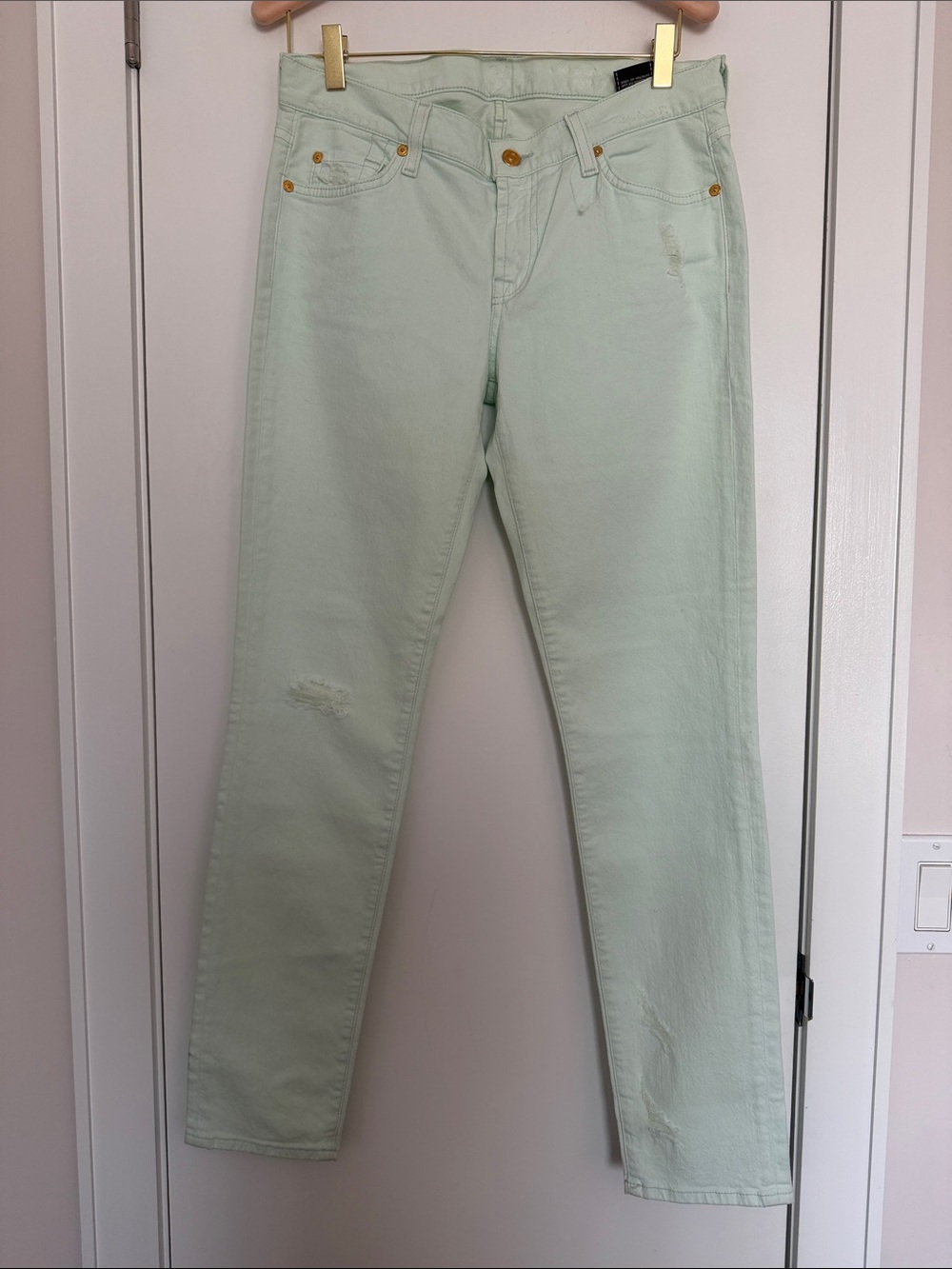 7 For All Mankind Aqdy Destroyed mint  Green jeans Sz.28